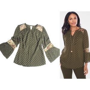 Chico's Boho Dot Jacquard Peasant Top, Small